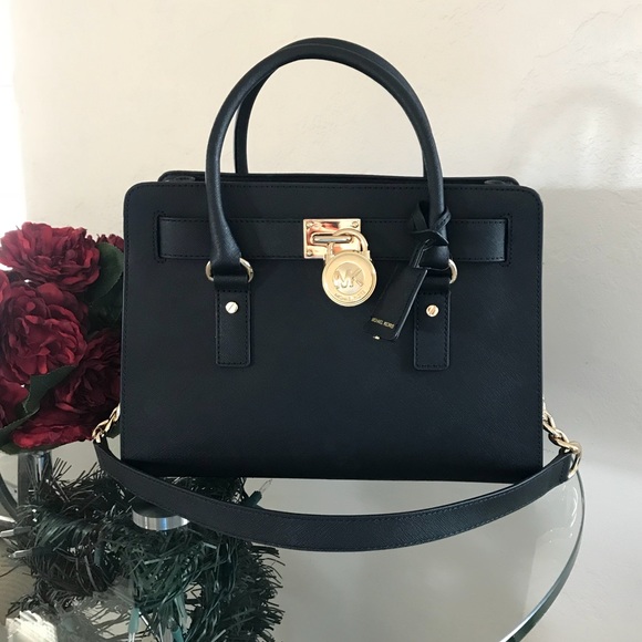 Michael Kors Handbags - Michael Kors Hamilton Black Leather Satchel Bag